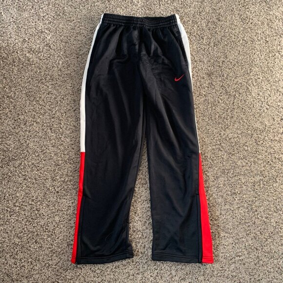 Nike Dri-Fit Black Track Pants W/ Red & White Stripes Elastic Waistband Zip - Picture 1 of 8
